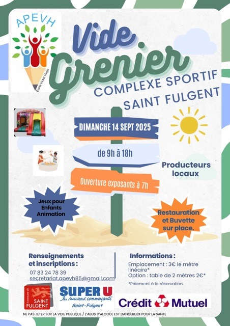 Affiche Évènement Vide Grenier Moderne Illustré Vert Bleu Orange - 1