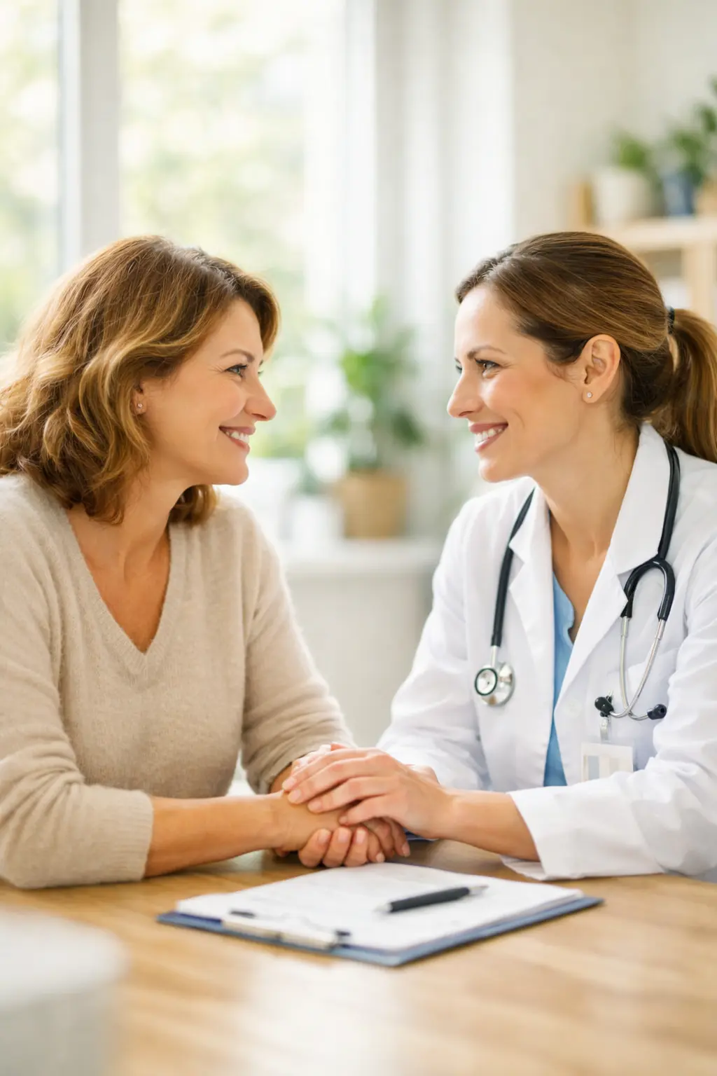 Échange bienveillant entre une professionnelle de santé et une patiente