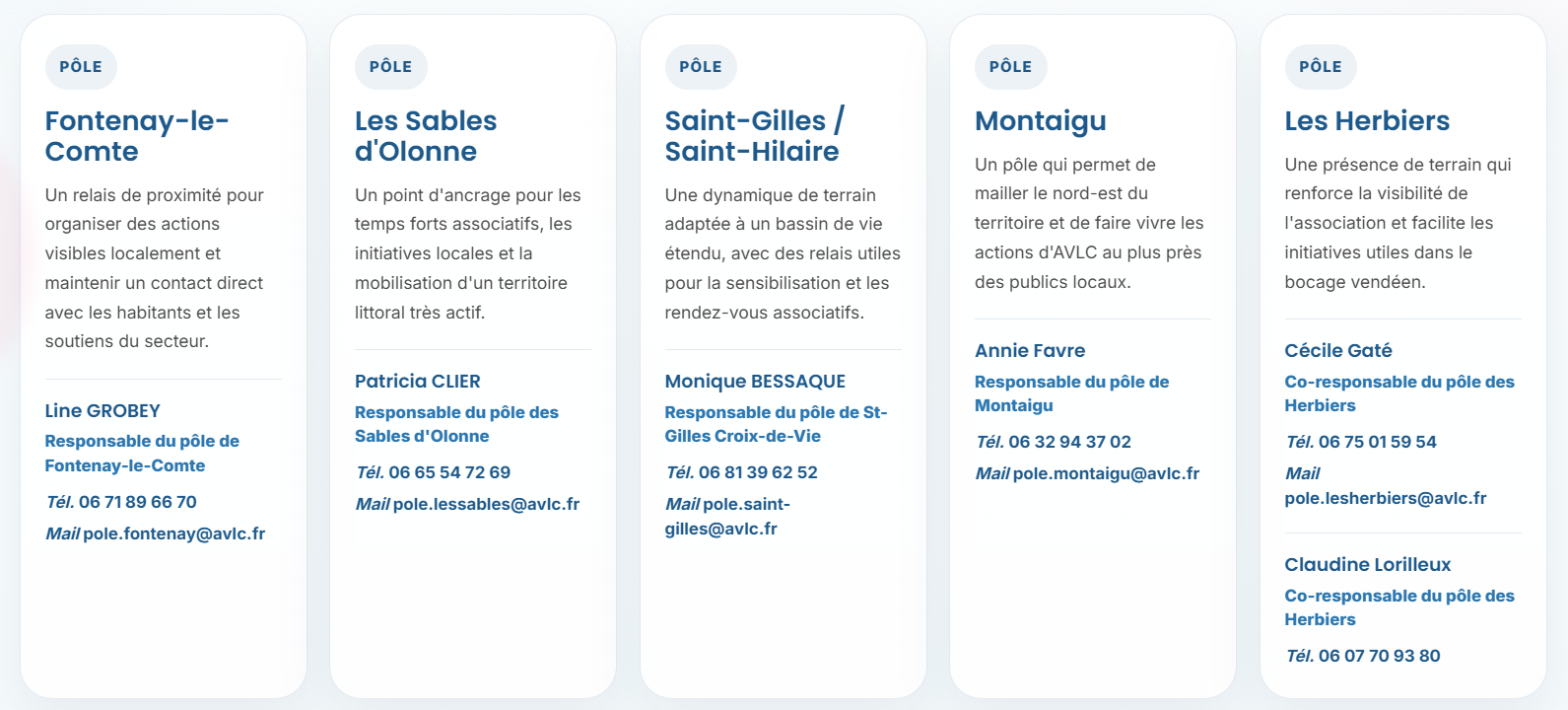 Carte des p&ocirc;les g&eacute;ographiques AVLC en Vend&eacute;e